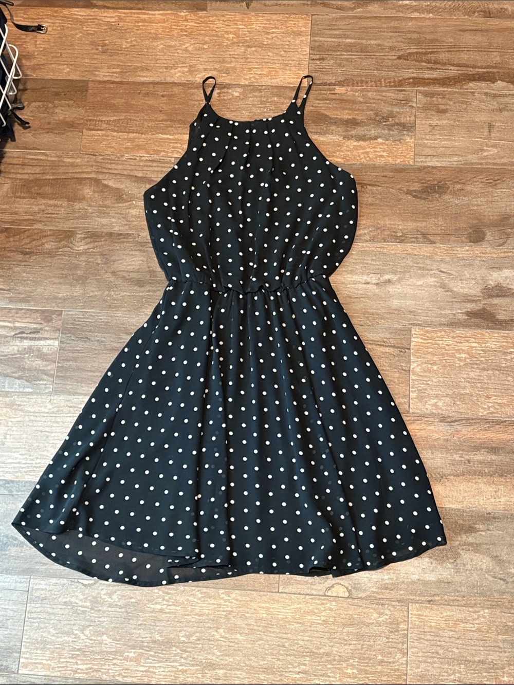 Blue Rain Black Polka Dot Mini Dress with Halter Neck